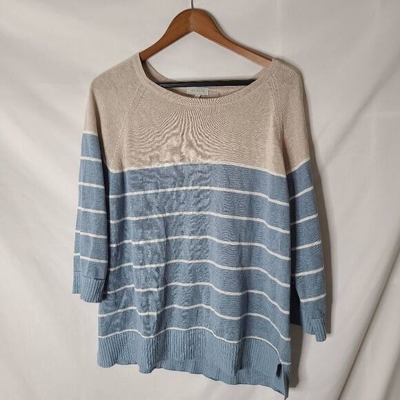 Kinross 100% Linen Striped Colorblock Pullover Sweater sz XL - Picture 1 of 4